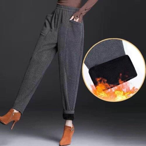 Winter Plus velvet Thick Trousers Women Plus size Loose Elastic waist Casual Sportswear Harem Pants Warm High waist Ladies Pants