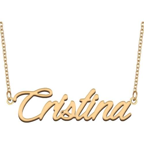 Cristina Name Necklace for Women Stainless Steel Jewelry 18k Gold Plated Nameplate Pendant Femme Mother Girlfriend Gift