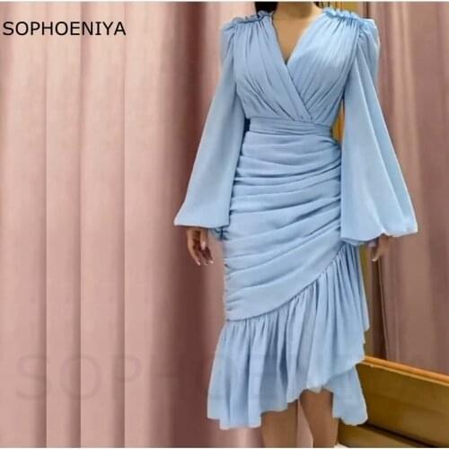 New Arrival V Neck Mermaid dubai evening dresses abendkleider 2021 Long sleeve Muslim evening gowns Vestidos de fiesta