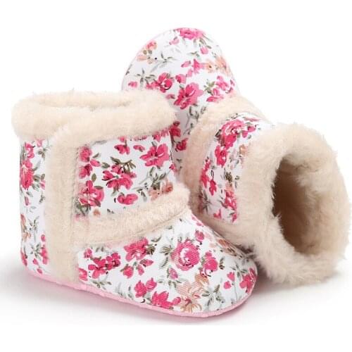 Newborn Baby Leopard Print Floral Wool Infant Cotton Padded Shoes Boots for Winter and Snow