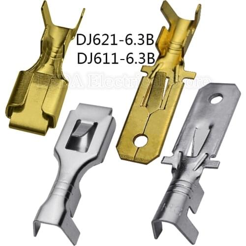 100Pcs/50Pcs 6.3mm Automotive Crimp Terminal Male Female Spade Connector Brass Auto Splice Wire Terminals DJ611-6.3B DJ621-6.3B