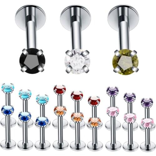 3PCS Steel Crystal Labret Stud Lip Monore Piercing Tragus Barbell Earrings Gem Ear Stud Helix Orelha Cartilage Piercing Jewelry