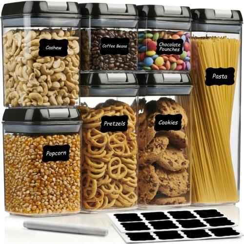 500/800/1200/1900ML Kitchen Cereal Containers With Frosted Black Lid And White Buckle Sealed Jar For Refrigerator Food Storage