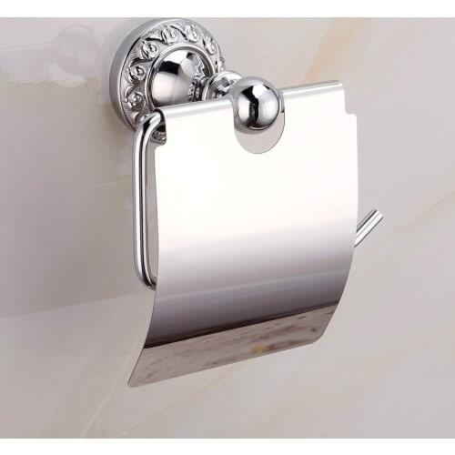 Bathroom hardware accessories silver wall mounted toilet paper holder stainless steel carved toilet paper rack round base