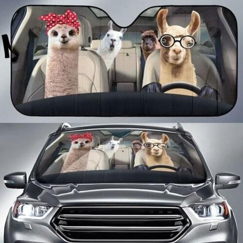 INSTANTARTS Lovely Llama Pattern Windshield Sun Shade for Car UV and Heat Car Accessories Universal Car Windshield Covers New