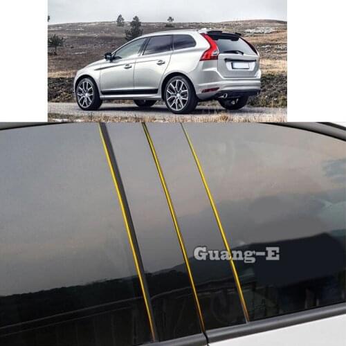 Car PC Material Pillar Post Cover Door Trim Window Piano Black Molding Sticker Plate Parts For VOLVO XC60 2009-2017
