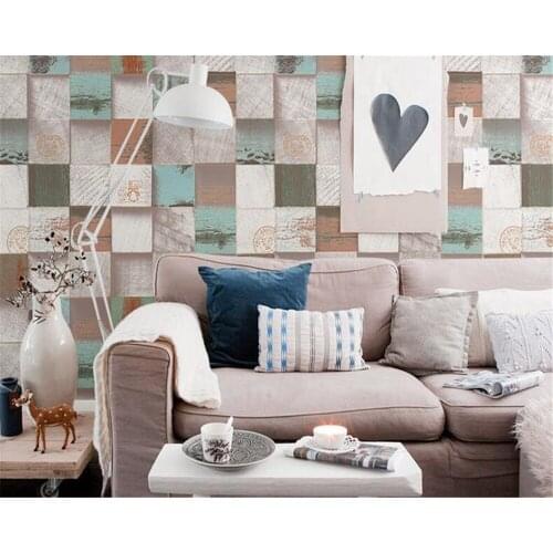 Beibehang Nostalgic plaid wallpaper roll antique wood grain wallpaper clothing store restaurant background papier peint mural 3d