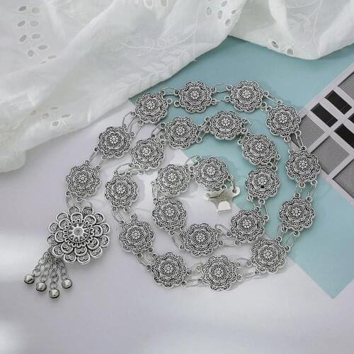 Bohemian Tassel Flower Shape Dance Waist Chain Summer Beach Sexy Metal Ethnic Style Women Body Chain Jewelry
