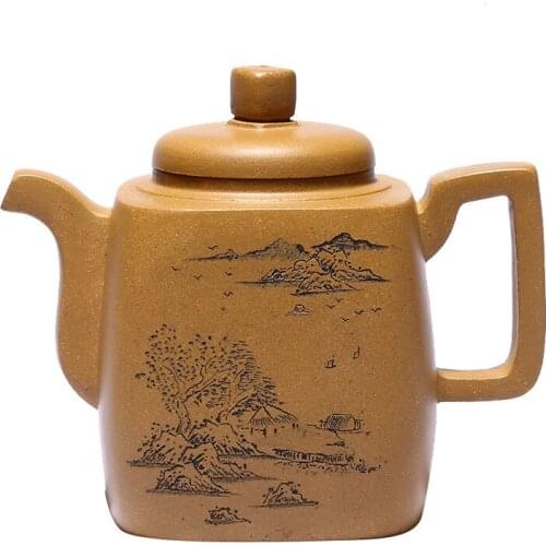 Zisha Teapot Yixing Handmade Pot Kung-fu Teaware Purple Clay Drinkware For Puer Green Black Chinese Tea High Square Section Clay