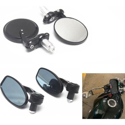 Black 7/8" Handlebar End Mirrors Oval Custom Classic Side Mirrors For Bobber Cafe Racer ATV Quad Rearview Mirrors