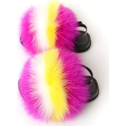 Childrens Fur Sandals Plush Fox Fur Slippers Non-slip Fur Slides Baby Toddler Shoes Kids Cute Plush Fur Slippers with Strap