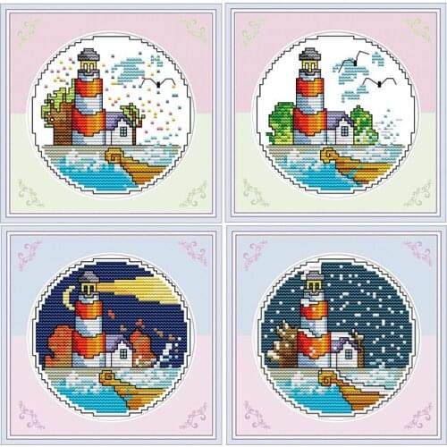 Four Seasons Series DIY Patterns Printed Cross Stitch Kits 14CT Counted DMC Fabric Chinese Needlework Embroidery Sets Decoration