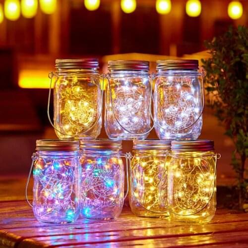 Solar Powered Mason Jar Lid Lights 10/20 LED Fairy String Lights Garden Decor