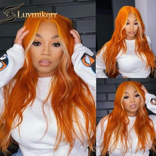 Ginger Orange Highlight 613 Blonde Colored 13X4 Hd Lace Frontal Wig Human Hair Full Lace Transparent Front Pre Plucked Wig