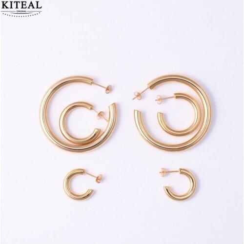 KITEAL New 18KGP gold/silver color Minimalist C shape smooth round circle Elegant hoop earrings large hoops for women