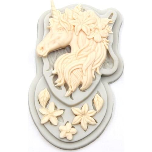 KLM Small Size Unicorn with Flowers Chocolate Candy Soap Silicone Tool Cake Decoration Silicone Molds