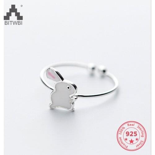 New Design 925 Sterling Silver Fashion Personality Cute Rabbit Open Ring