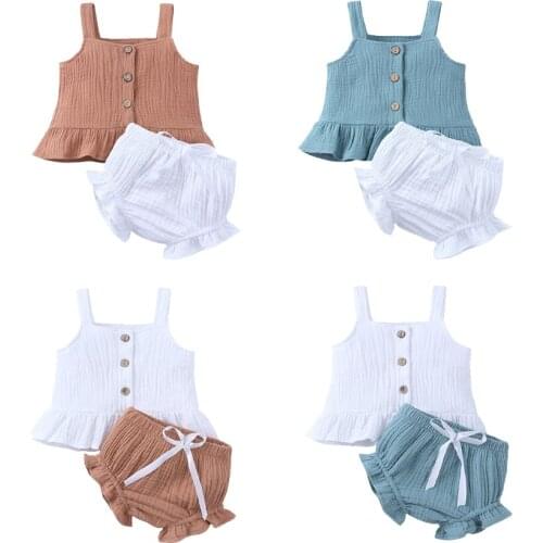 Baby Girls Clothes Set Cotton hemp sling +PP Shorts Summer Newborn Baby Girls Clothes Infant Baby Girls Clothing Suit Kids suit
