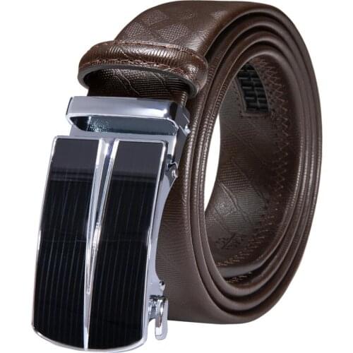 Brown Real Leather Mens Belts Automatic Buckles Men Belt Ratchet Waistband Straps for Dress Jeans Sliding Easy Release Luxury