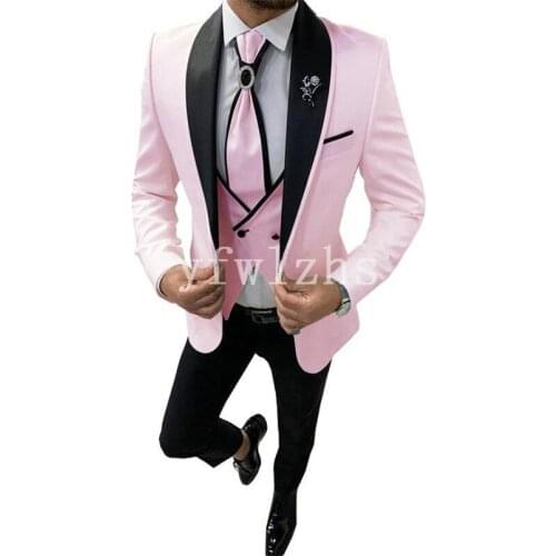 Handsome One Button Groomsmen Shawl Lapel Groom Tuxedos Wedding Dress Men Suits Blazer Prom Dinner (Jacket+Pants+Tie+Vest) B55