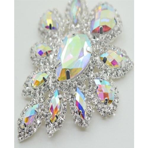 Crystal AB Rhinestone teardrop Applique samba dress Cloth sew on 1 pcs (K9044)