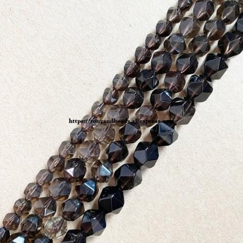 15" Natural Stone Big Cuts Faceted A Quality Smoky Quartz Round Loose Beads 6 8 10 mm Pick Size