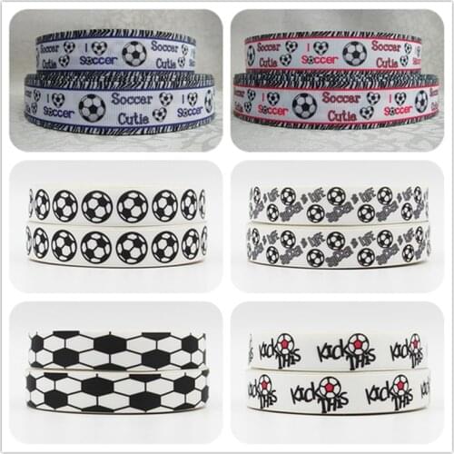 Q&N ribbon 16mm 22mm 25mm 38mm 50mm 75mm soccer football printed grosgrain ribbon webbing 50yards/roll for hair tie