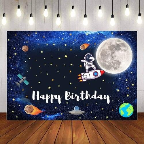 Mehofond Photography Background Night Sky Moon Stars Outer Space Rocket Astronaut Kids Boy Birthday Party Backdrop Photo Studio