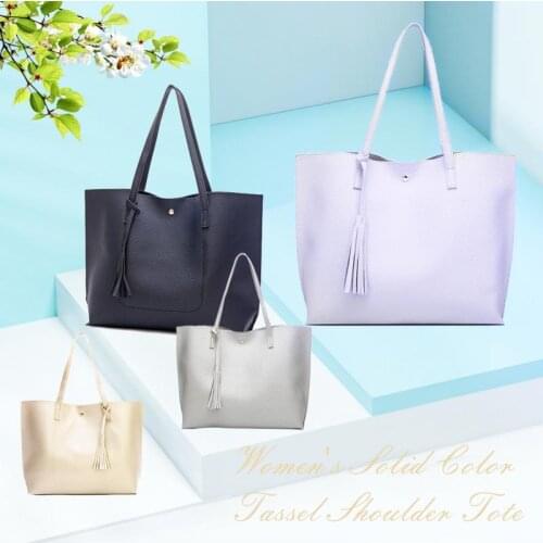 Multipurpose Simple Classic Handbag Soft PU Leather Large Capacity Tote Women Tasseled Work Handle Shoulder Bag