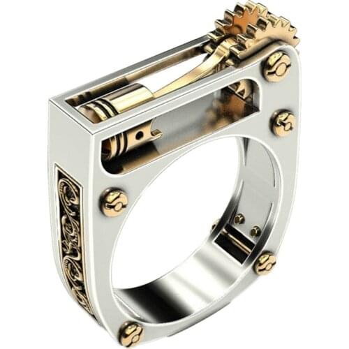 Fashion Mechanical Gear Wheel Men Ring Silver Color Punk Wedding Band Finger Rings For Women Modern Wedding Jewelry