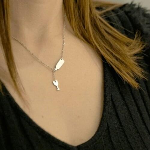 WAWFROK Fashion Womens Wine Necklace Pendant Stainless Steel Beer Necklace Unique Choker Necklace For Women Chain Jewelry