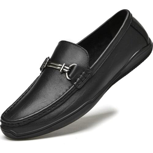 Men Leather shoes Mens Genuine Leather Fashionable Breathable Peas Shoes trend all-match wear-resistant casual flat shoes