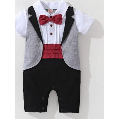 New 2021 Summer Newborn Boys Gentleman Jumpsuits Clothes Baby Boys Rompers Short Sleeve Children Rompers