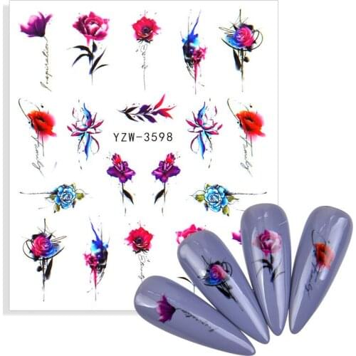 2021 NEW Flower Series Nail Water Decal Stickers Rose Lavender Floral Leaf Pattern Transfer Sticker DIY Nail Art Decoration