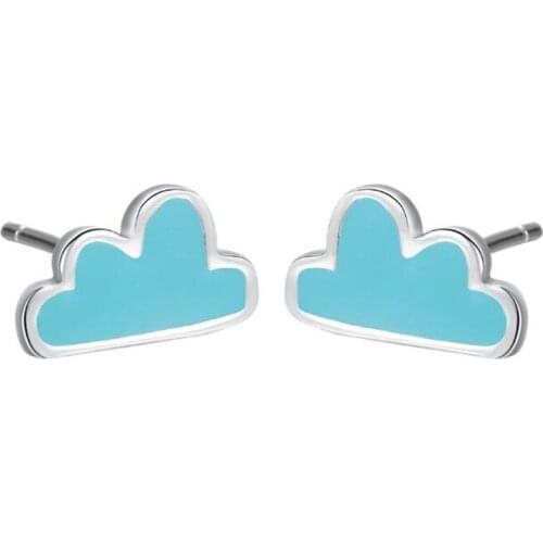 New Arrival Exquisite Simple Cloud 925 Sterling Silver Jewelry Blue Epoxy Creative Fashion Popular Women Stud Earrings SE86
