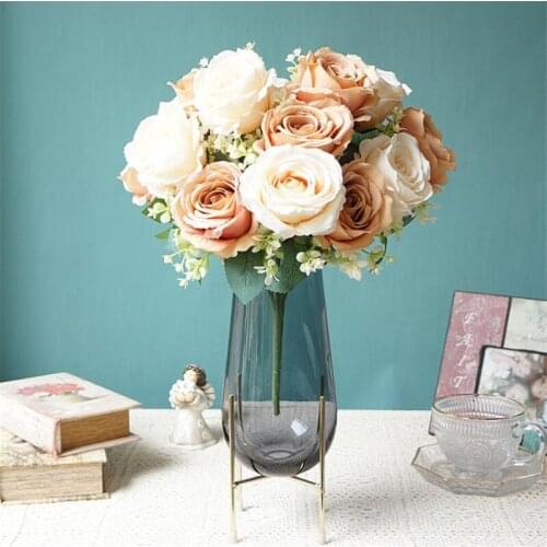 ONE Fake Ice Rose (7 Heads/Bunch) 16.54" Length Simulation Large Roses Plastic Accessories for Wedding Centerpiece