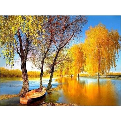 Autumn tree diamond mosaic embroidery landscape painting rhinestone wall stickers decor diamond drawing art needlework handcraft