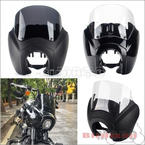 Motorcycle 9" Headlight Fairing Front Light Mask With Clear/Smoke Windshield Air Deflector For Harley Softail Street Bob 2018