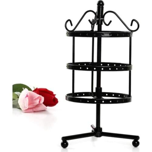 3 Tiers 72Holes Round Earrings Display Rack Metal Rotating Jewelry Stand Holder Simple Style Necklace Stand Holder Display Shelf