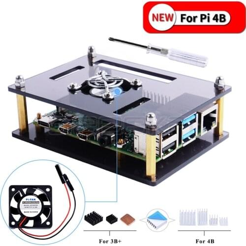 GeeekPi Clear/Dark Brown Acrylic Case for Raspberry Pi 4 Model B, Case with Cooling Fan for Raspberry Pi 4B / 3B+ / 3B /2B Board