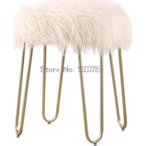 Light luxury dressing stool chair shoe changing stool bedroom modern minimalist wrought iron net red plush ins wind Nordic makeu