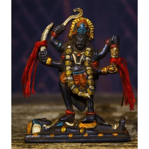 4.3" Tibet Buddhism Old Bronze Engraved Tracing Vishnu statue Shiva Four arms Enshrine the Buddha Town House Exorcism