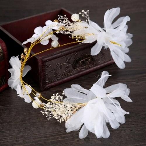 Hair Flower Crown Headband white hay Hoop For Bride Women Floral Wreath Wedding Hairband Girls Korean Jewelry Hair Accessories