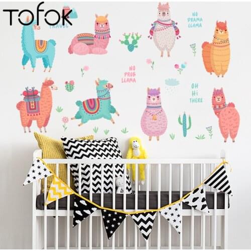 Tofok Colorful Little Sheep English Cactus Wall Stickers Childrens Room Living Room Bedroom Creative Wall Decals PVC