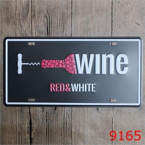 15x30cm Wine Red&White Metal Crafts Painting Tin Sign Vehicle License Plate Coffee Pub Club Vintage Plaque Wall Cafe Decor Plate