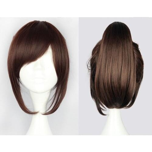 Attack on Titan Sasha Blouse 35cm 13.78" Short Straight Cosplay Wigs for Women Claw Clip Ponytail Anime Synthetic Hair + Wig Cap