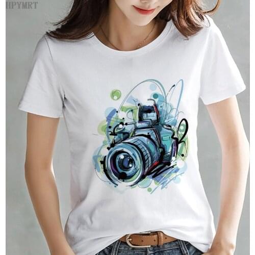 Camera Graphics Printing ladies Harajuku T-shirt summer fashion short-sleeved thin section T shirt casual streetwear Tshirt tops