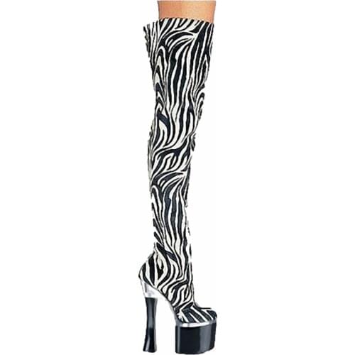Platform Thigh Long Boots Women Shoes 18cm High Heels Zebra Pattern Fashion Over Knee Fenty Beauty Ladies Boots Big Size 46