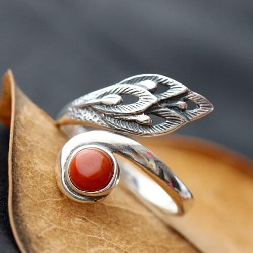 925 sterling silver set natural red stone South Silver Ring for Women Womans silver ring