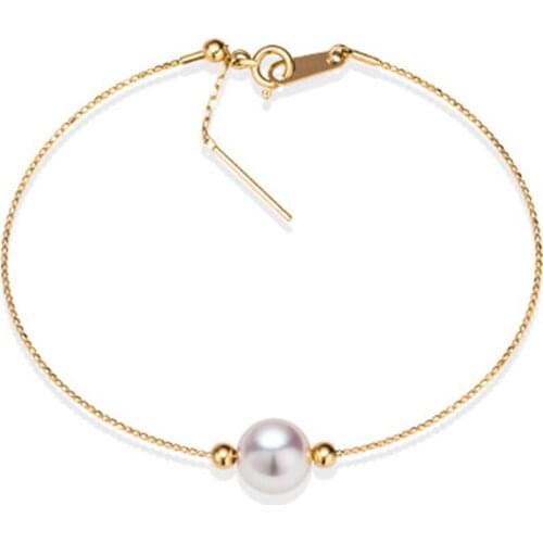 Sinya Au750 gold Bangles Anklets with Natural pearl and 18k gold beads can adjust wear length can DIY for women girl Mum lover